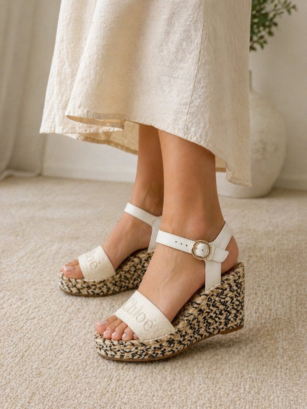 Chloé White Espadrille Wedge Sandals – Size 41*